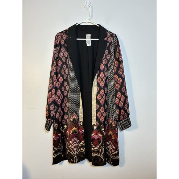 Chico's Sweaters - Chico's Open Front Jacket Cardigan‎ Sz Large 12/14 Black And Colorful Boho